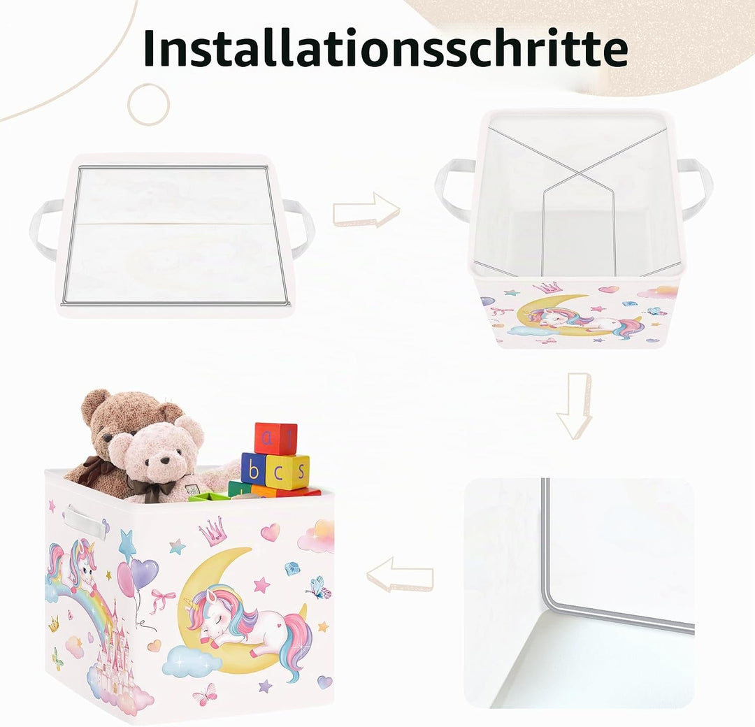 Clastyle 3 Stück Einhorn Kinder Aufbewahrungsbox Kinderzimmer Kallax boxes Mond 30x30x30 cm, Mond 30
