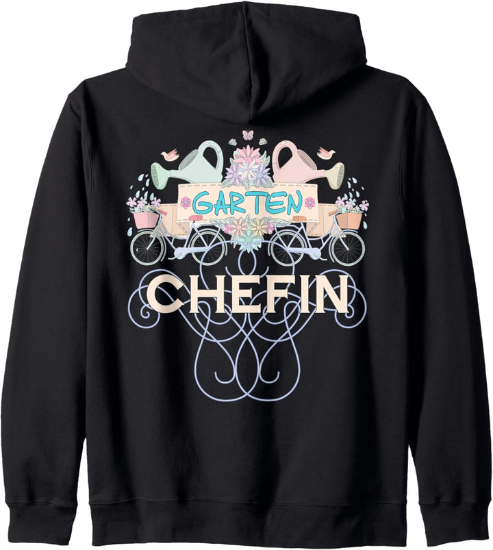 Vintage Garten Gartenchefin Frühlingsblumen und Giesskanne Kapuzenjacke