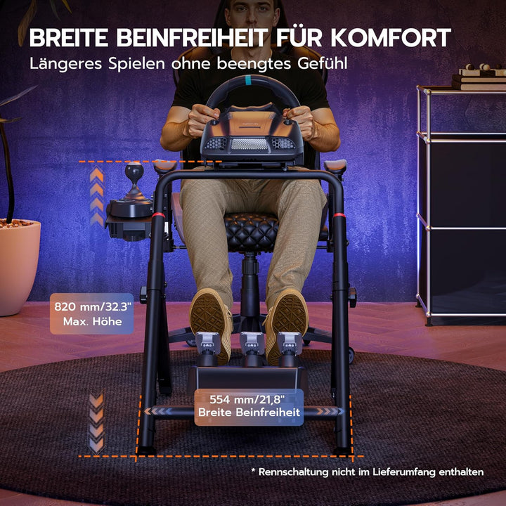 ARES WING Lenkradständer kompatibel mit Fanatec, Thrustmaster, Logitech, Moza, faltbares SIM Racing
