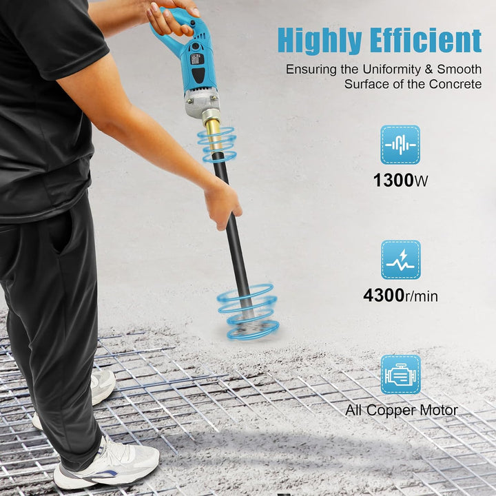 Betonrüttler, 1300W 220V Rüttelflasche mit 1,5m Vibrationsstab (Ø35mm), 4300rpm Beton Rüttelplatte,