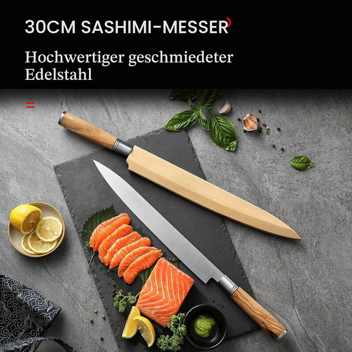 HEZHEN 300mm Sashimi Messer, Geschmiedeter Stahl Sushi Yanagiba Messer, Holzgriff Messerkoffer, 300m
