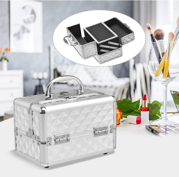 LIFEZEAL Kosmetikkoffer, Schminkkoffer für Reise, Make up Koffer im Rautenmuster, Abschliessbare Bea