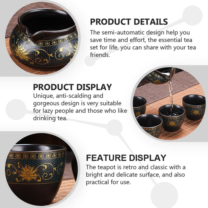 Ciieeo Chinesisches Keramik Teekannen Satz Vintage Kung Fu Teeservice mit 360° Drehbarer Teekanne un