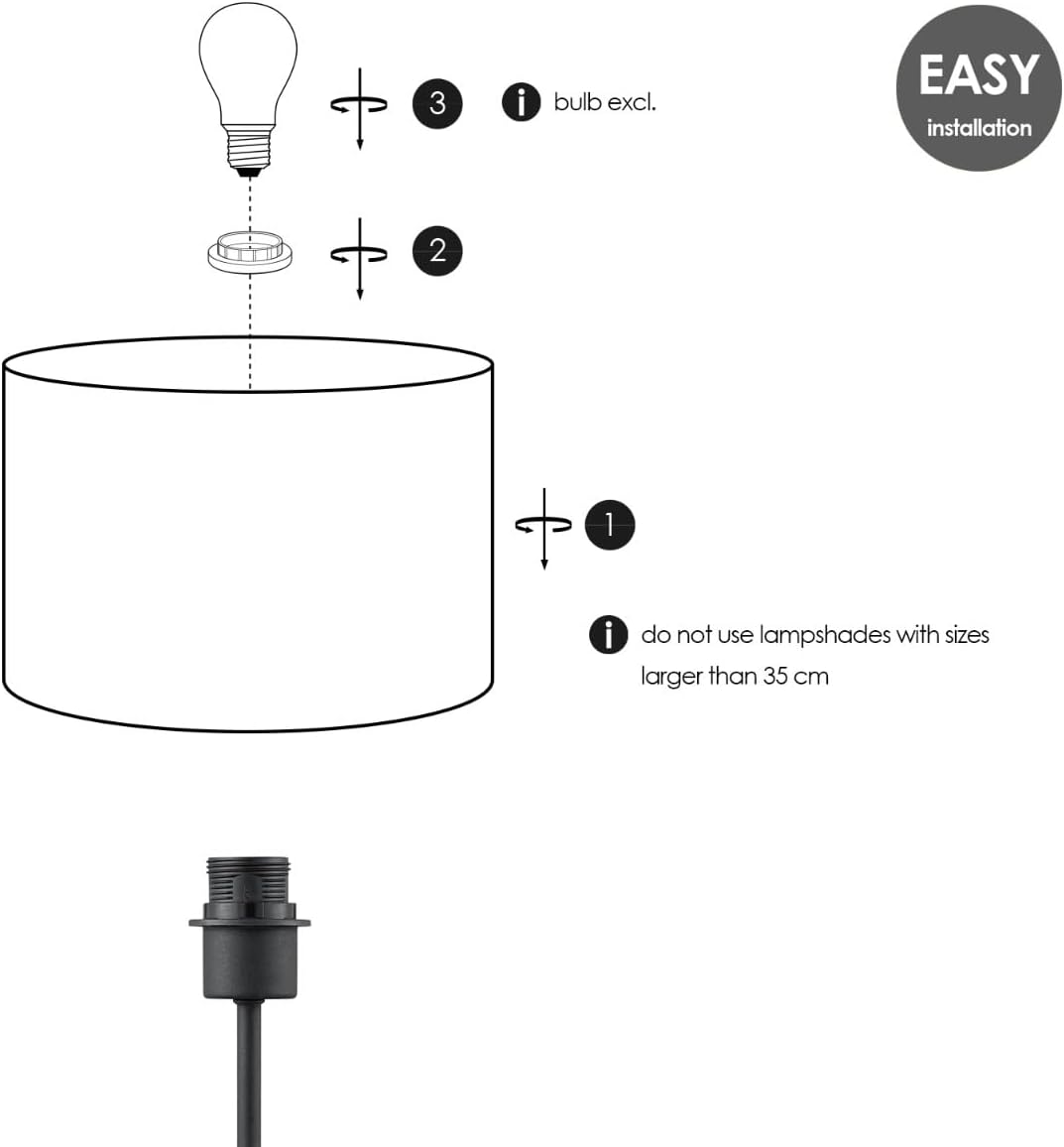 Home Sweet Home E27-Tischlampensockel | Moderne Nachttischlampe in Schwarz | Kann mit Lampenschirm k