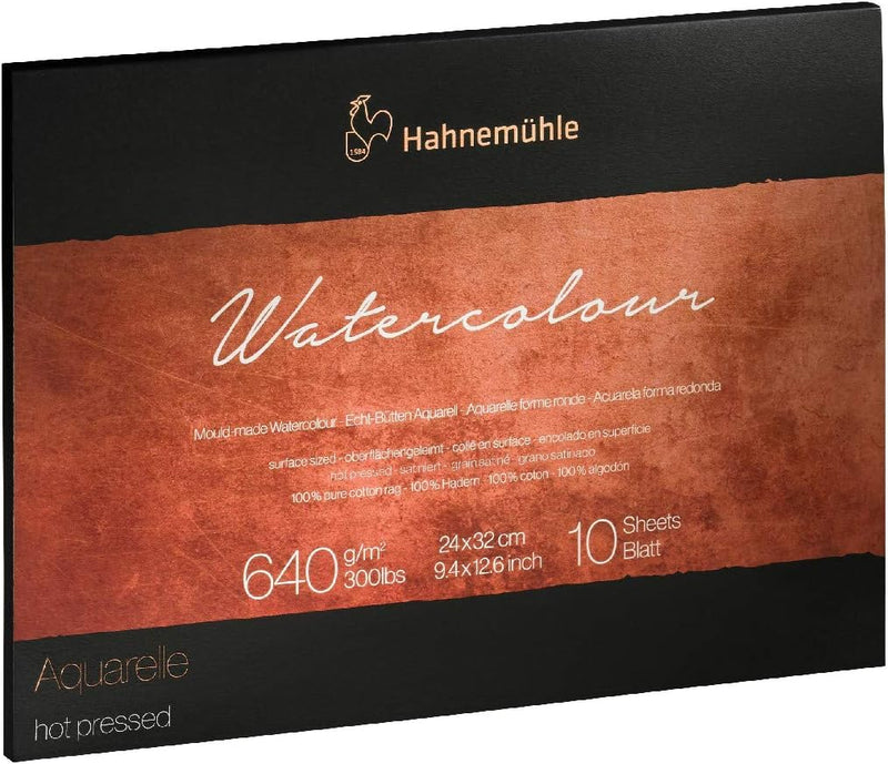 Hahnemuhle Collection Aquarell-Heisspresse, 640 g/m², 24 x 32 cm, 10 Blatt, Weiss