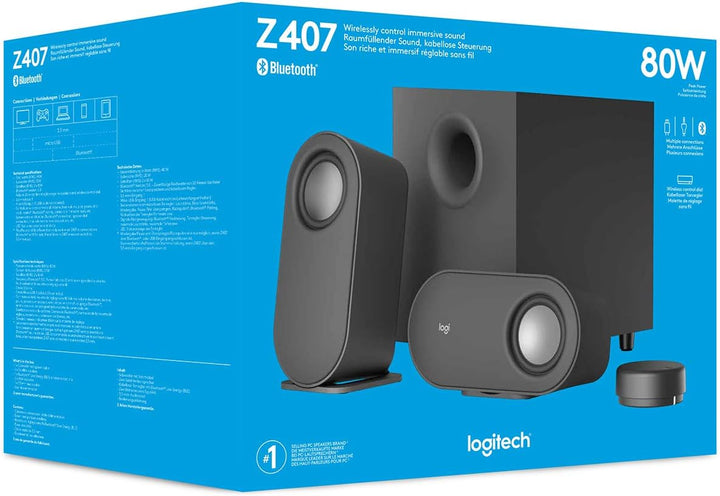 Logitech Z407 Bluetooth-Computerlautsprecher mit Subwoofer und kabelloser Steuerung, raumfüllendem S