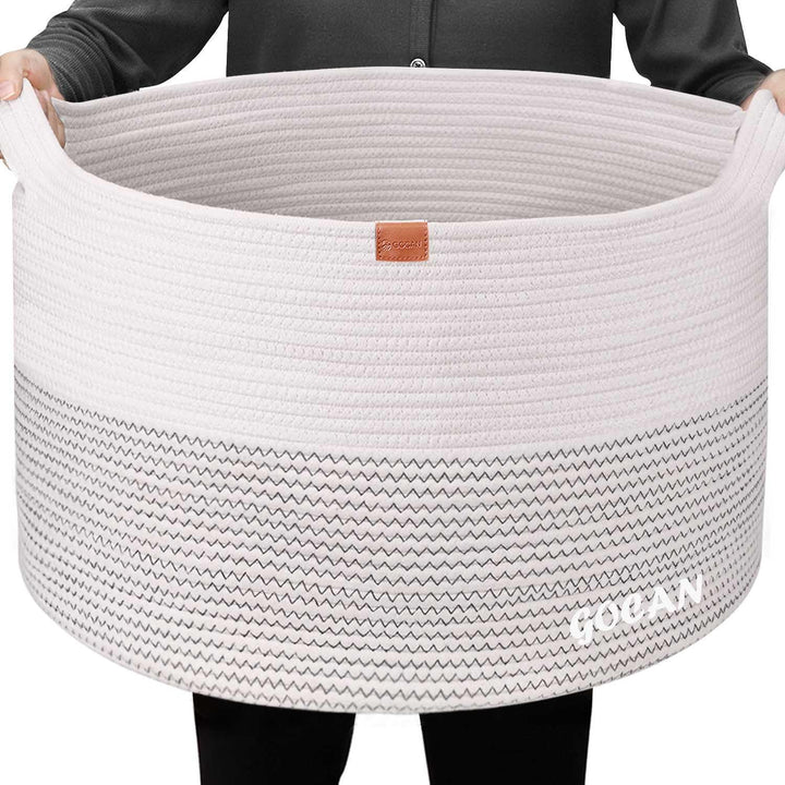 GOCAN Extra grosser Deckenkorb Baumwollseilkorb D55 X H35cm Gewebte Wäschekörbe für Decken Aufbewahr