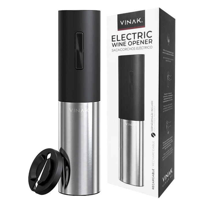 VINAK Wiederaufladbarer elektrischer Korkenzieher aus Edelstahl. Inklusive integriertem Akku, USB -