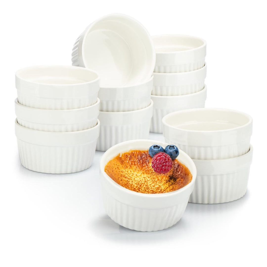 COM-FOUR® 12x Soufflé Förmchen - Creme Brulee Schälchen aus Keramik - Ofenfeste Förmchen - Dessertsc