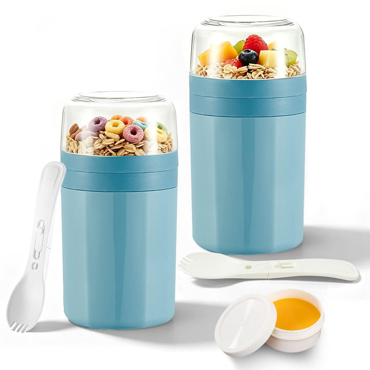 Bocguy 2 Stück Müslibecher To Go, 770ML Joghurt To Go Becher, PP-Material Porridge Becher Tragbar, 3