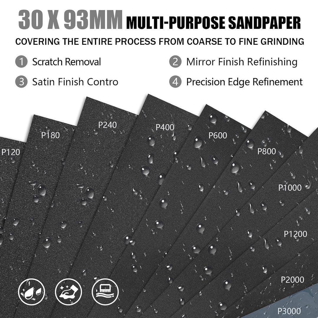 UMXIUO 100 Stück Schleifpapier mit HandSchleifklotz, Körnung von 120 bis 3000, Nassschleifpapier Set
