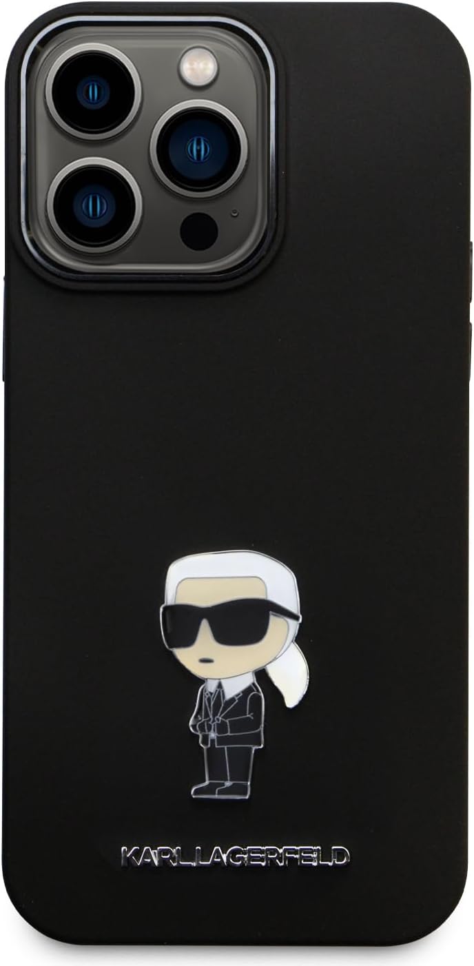CG MOBILE Karl Lagerfeld Ikonik NFT Logo & Metall Pin Hülle für iPhone 15 Pro Max (Schwarz), Schwarz