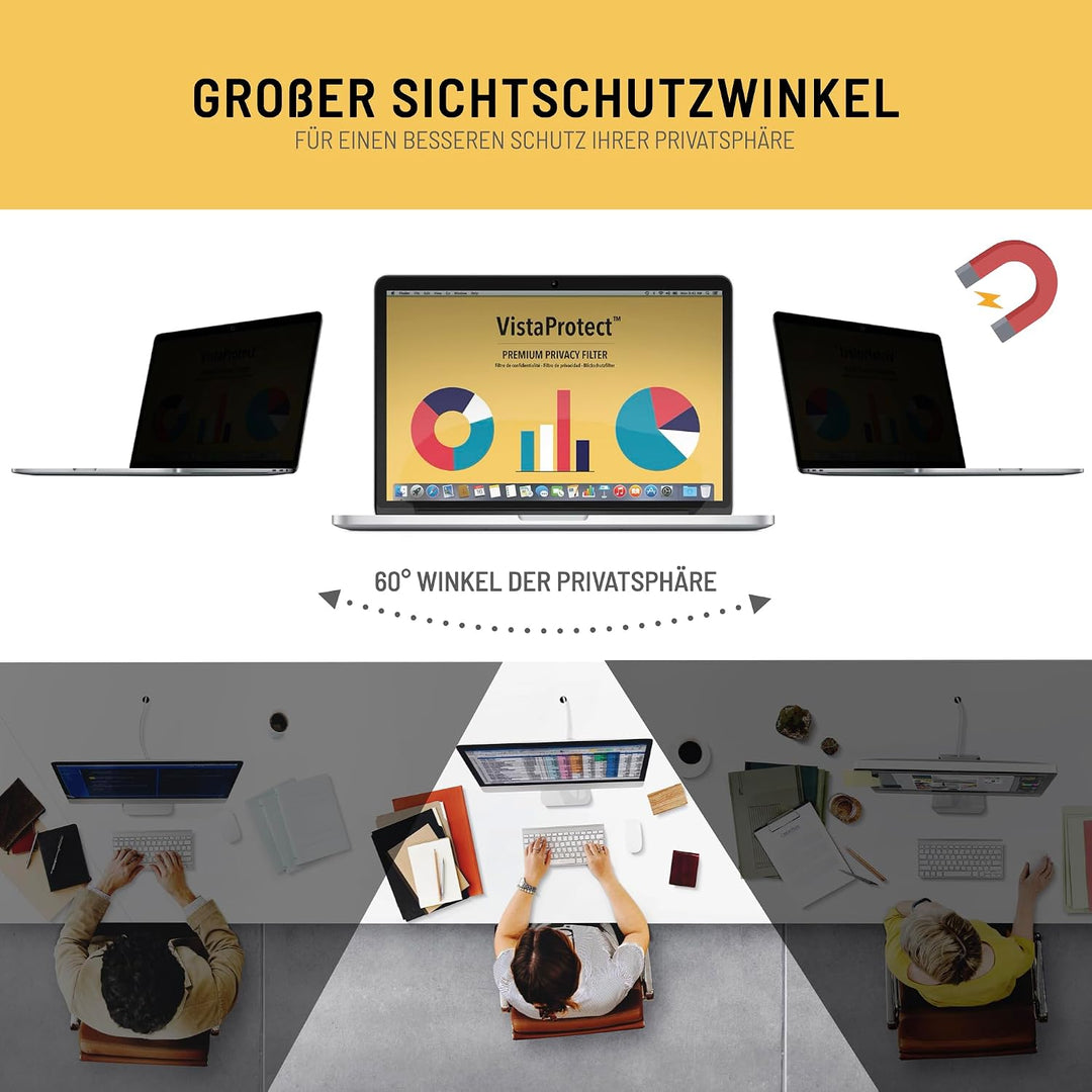 VistaProtect – Premium Blickschutzfilter &amp; Anti-Blaulicht-Filter. Magnetisch Displayschutzfolie für
