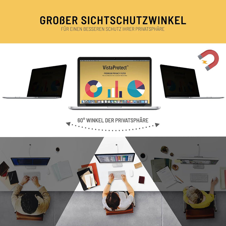 VistaProtect – Premium Blickschutzfilter &amp; Anti-Blaulicht-Filter. Magnetisch Displayschutzfolie für