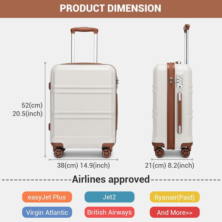 KONO Handgepäck Koffer ABS+PC Hartschalenkoffer, Kabinenkoffer 52x38x21 cm für Lufthansa & Eurowings