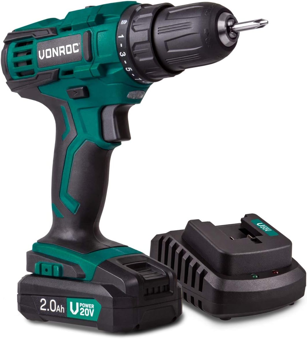 VONROC Akku Schrauber, Akku Bohrschrauber Akkuschrauber 20V - Akku Bohrmaschine, Akkubohrer Komplett