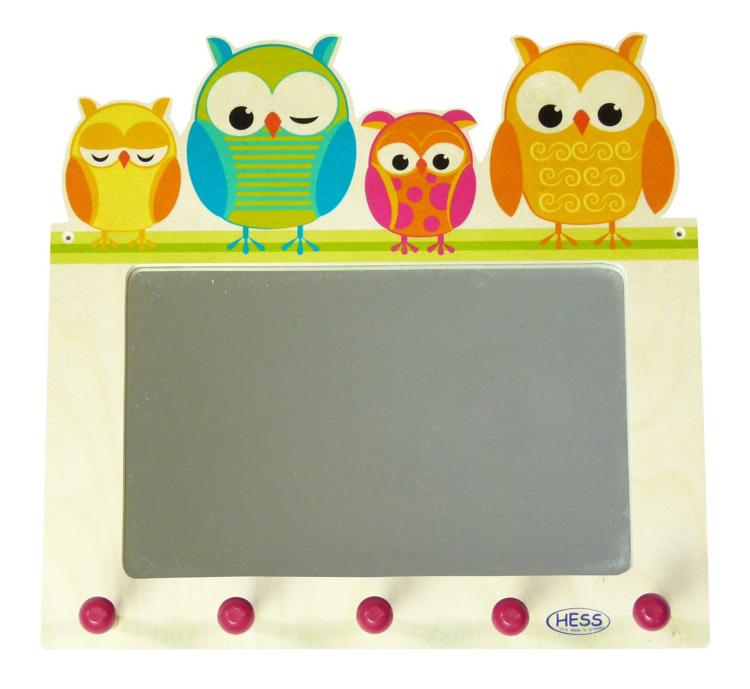 Hess Holzspielzeug 30502 - Garderobe aus Holz, Motiv Eulen, mit Wandspiegel und Haken, für Kinder, c