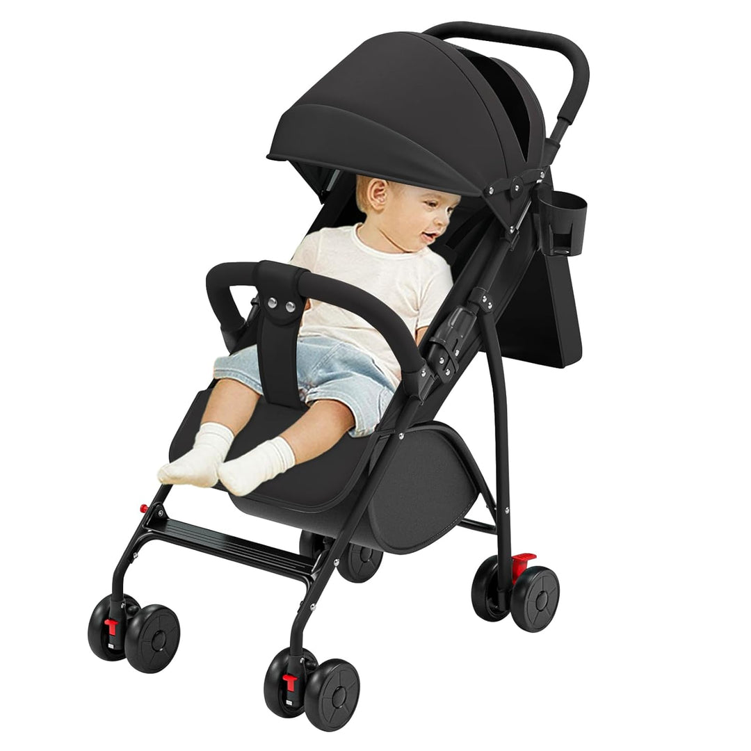 Kompakter Buggy, Liegeposition, 0-4 Jahre, Sitzend oder Liegend, Verstellbarer Griff, 4 Räder, Baumw