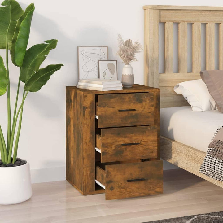 FIRBNUS Bedside Table Nachtkonsole Beistelltisch mit 3 Schubladen Night Stand Nachttisch Räuchereich