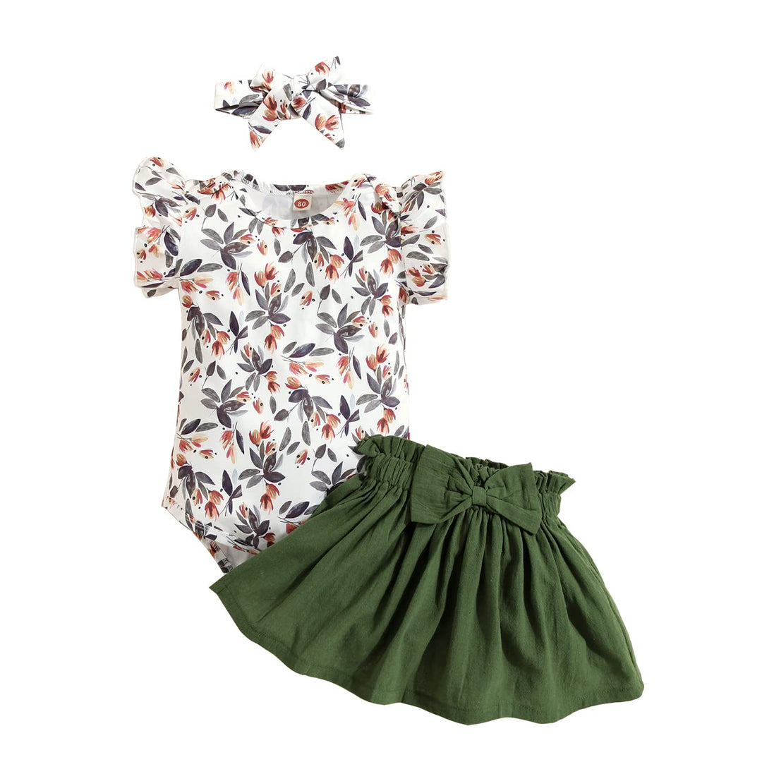 Baby Kleidung Mädchen Sommer Outfit, T-Shirt Rüschen Kurzarm Top + Rock + Stirnband 3tlg Neugeborene