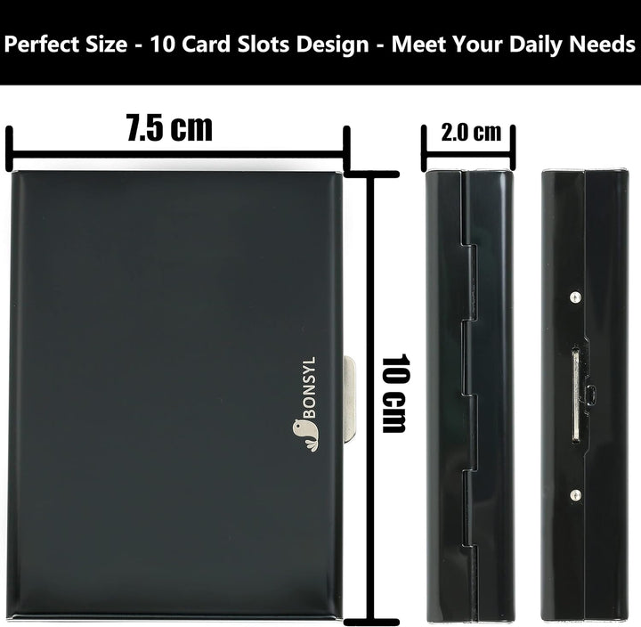 BONSYL® RFID Slim Kreditkartenetui aus Metall für Damen und Herren, Kreditkartenetui mit 10 Kartenfä