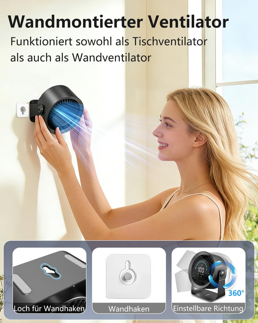 Mini Tischventilator sehr Leise, 4000mAh (14h Laufzeit) & stufenloser Geschwindigkeitsregelung(Max 1