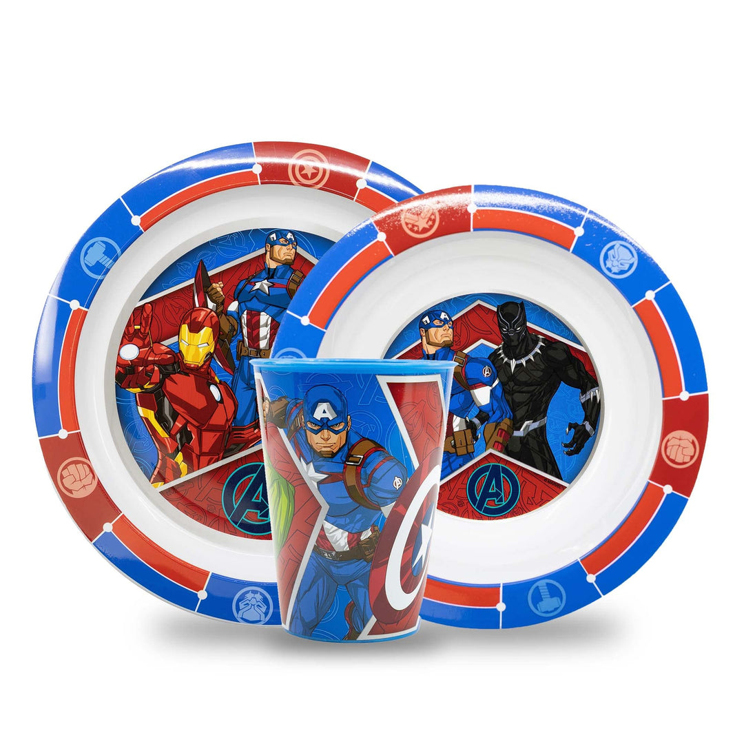 Kindergeschirr Set Avengers, Wiederverwendbares Set, Geschirr mit Teller, Müslischale und Tasse, Frü