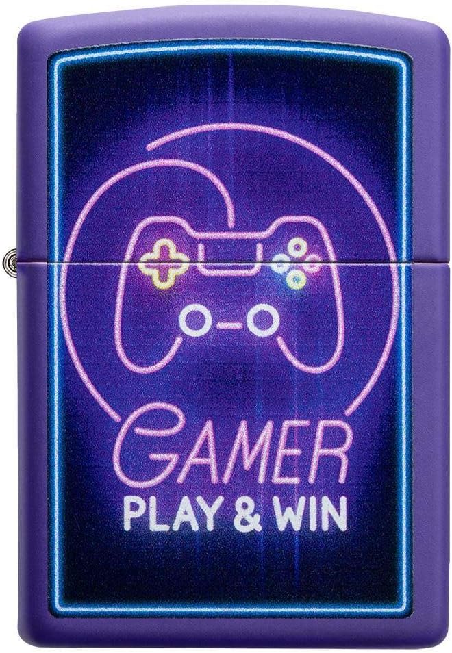 ZIPPO 49157 – Game Design Play & Win - Deep Purple Matte - Color Image- Sturmfeuerzeug, nachfüllbar,