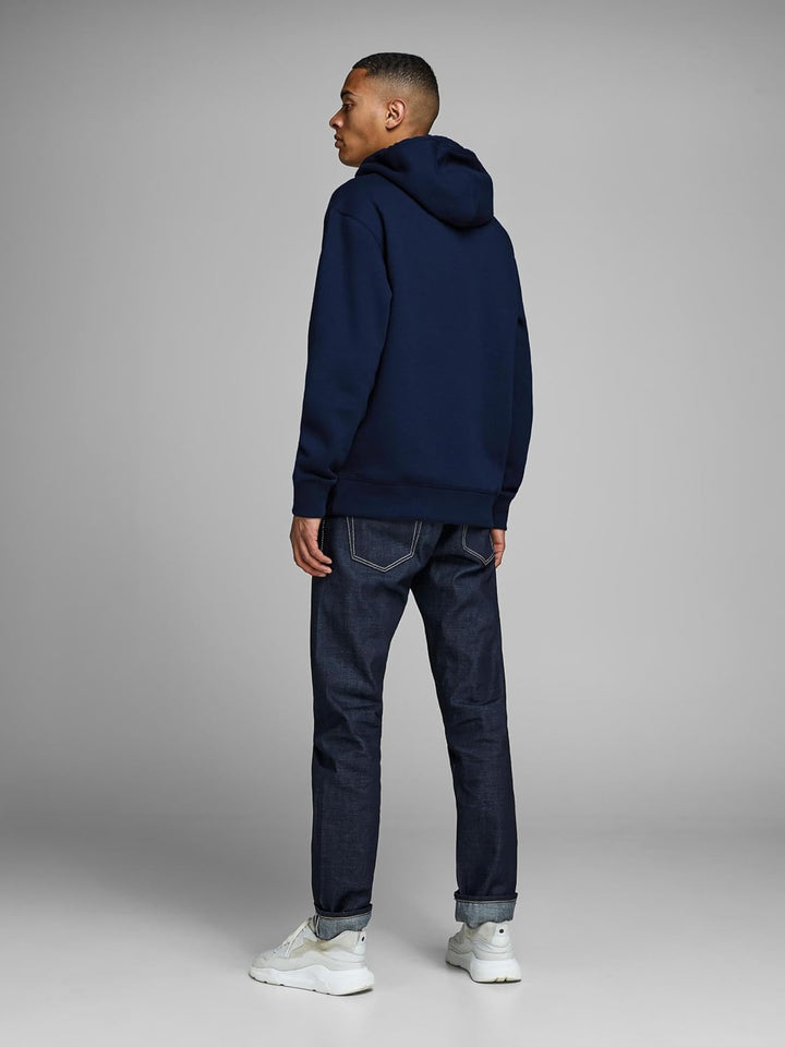 JACK & JONES Herren Basic Hoodie Soft Sweat Hood Jumper Kapuzen Pullover XS Navy Blazer (Shocking Or