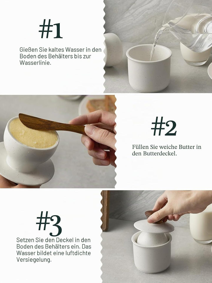 DOWAN Butterdose, Französische Butterdose mit Deckel, Keramik Butterglocke mit Wasserlinie, New Bone