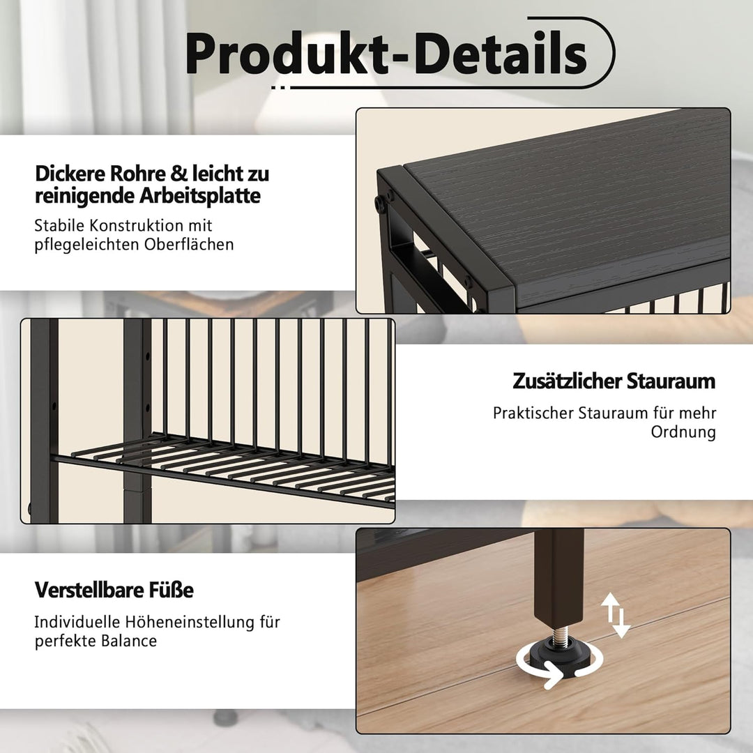 Schmaler Beistelltisch, 3 Ablagen Nachttisch Schmal mit Zeitschriftenhalter, Sofa beistelltisch, Cou