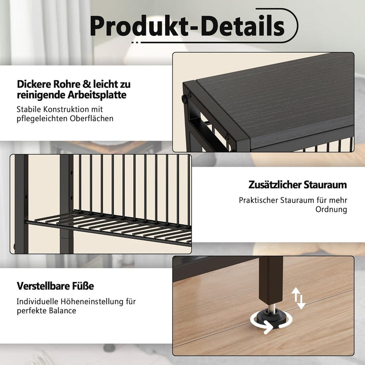 Schmaler Beistelltisch, 3 Ablagen Nachttisch Schmal mit Zeitschriftenhalter, Sofa beistelltisch, Cou