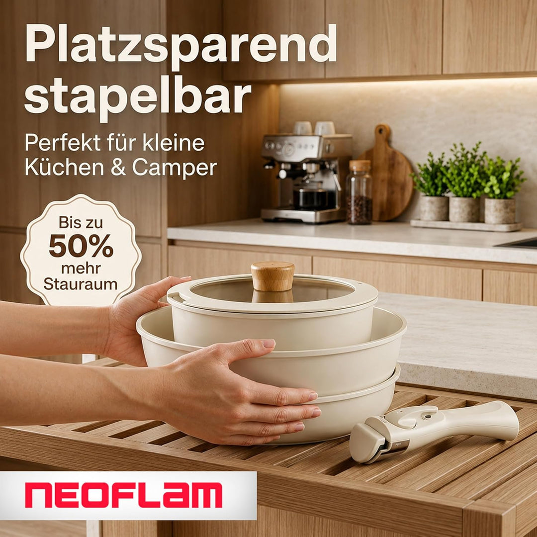 NEOFLAM® Pfannenset Topfset Induktion, abnehmbarer Griff 8-teilig, Antihaft-Keramik-Kochgeschirr-Set