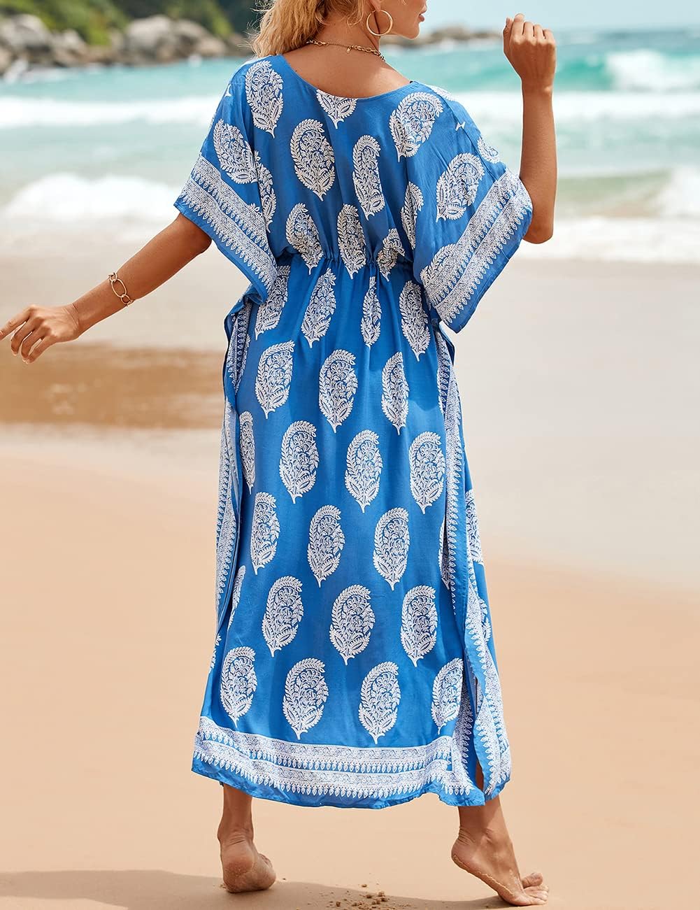 Bsubseach Damen Beachwear Türkische Kaftans Lange Strandkleid Caftan Beach Dress Blau 2, Blau 2