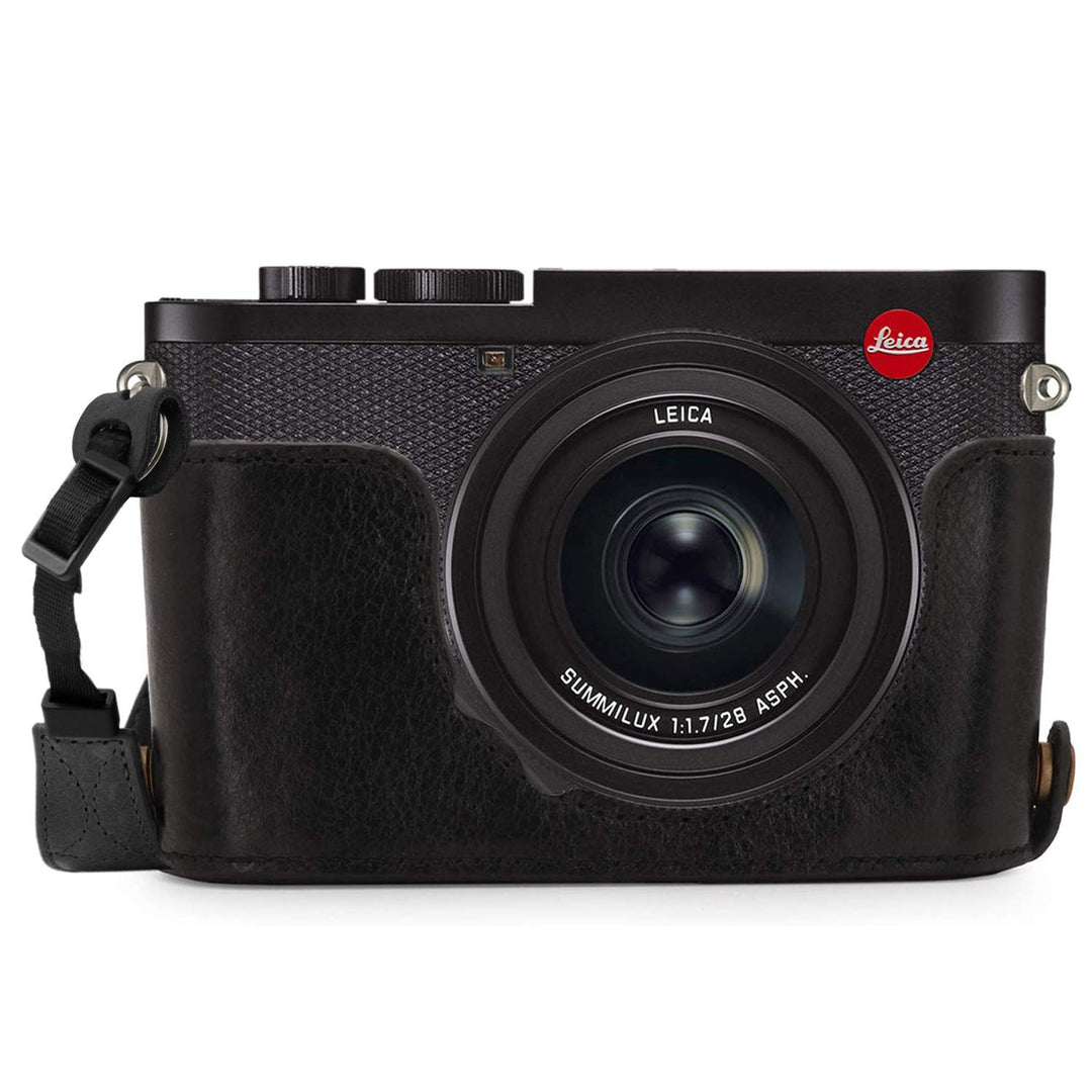 MegaGear MG1718 Ever Ready Kameratasche aus echtem Leder, kompatibel mit Leica Q2 Schwarz, Schwarz