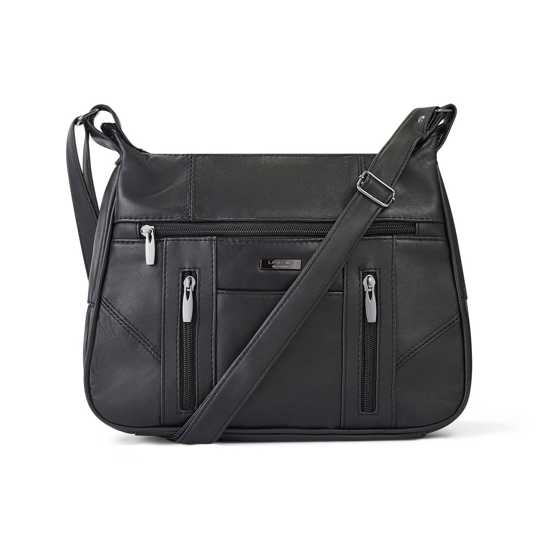 Woodland Leather Damen-Handtasche, Schwarz, echtes weiches Leder, Schwarz , Medium