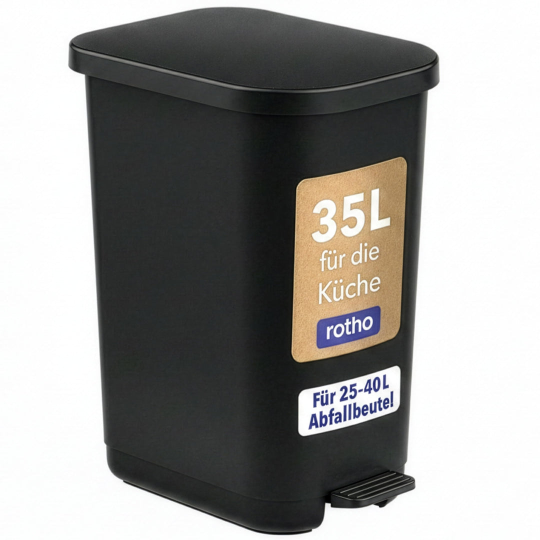Rotho Orbe Mülleimer 35l mit Deckel und Fusspedal, pflegeleichter Kunststoff (PP) BPA-frei, 35l (40x
