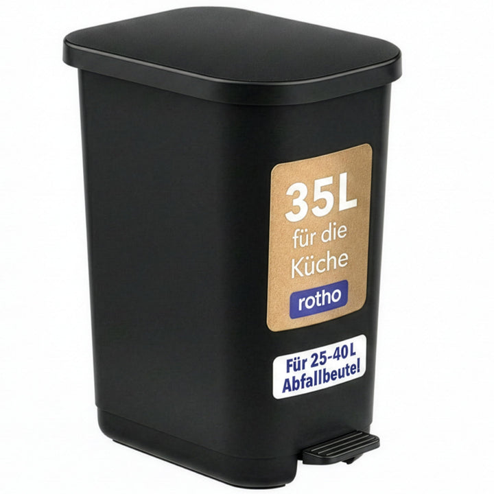 Rotho Orbe Mülleimer 35l mit Deckel und Fusspedal, pflegeleichter Kunststoff (PP) BPA-frei, 35l (40x