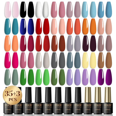 ROSALIND UV Nagellack Set, 35+3 Stück Gel Nagellack Shellac Nagellack Pastell Schwarz weiss Farbgel
