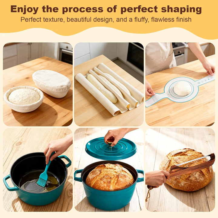 NZQXJXZ 5.7L Sauerteig Starter Set mit Gusseisen Topf Brot Backen und Gärkorb, Emaillierter Brotback