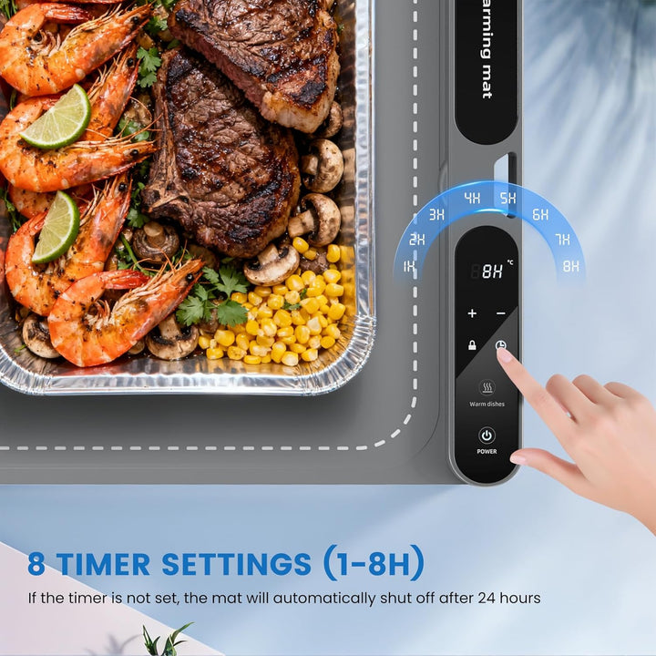 Heizkissen für Speisenwärmermatte, 10s schnelles Aufheizen, 7-Stunden-Timer, Elektrisches Silikon-Wä