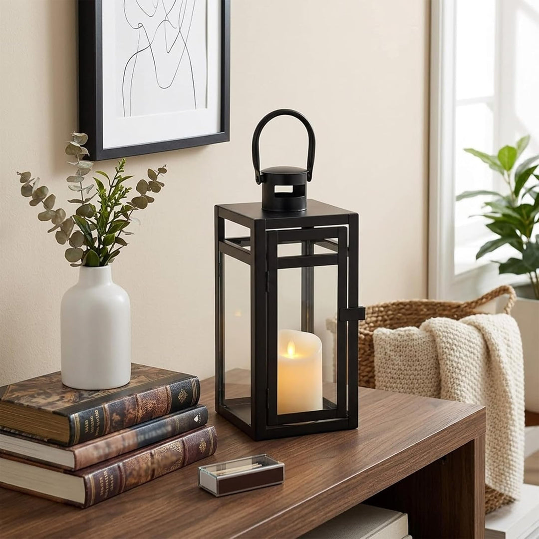 TRIROCKS Dekorative Edelstahl Laterne 30 cm Hoch Metall Kerzenhalter Mit Klaren Glasscheiben Für Hei