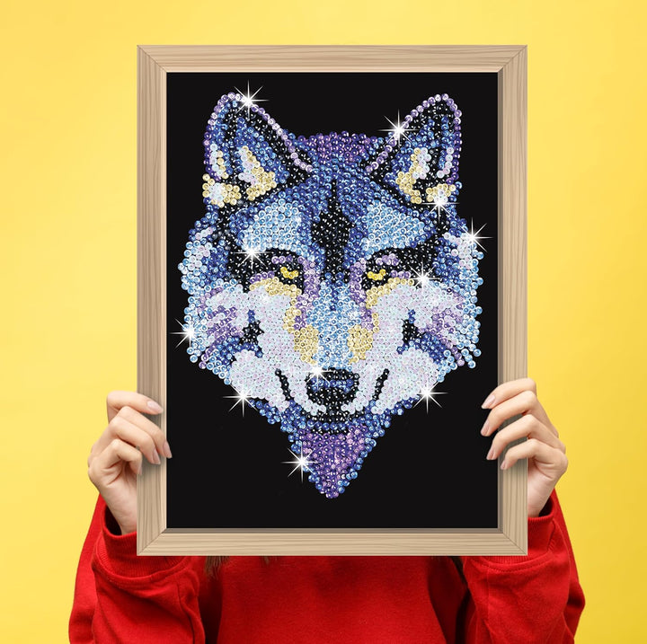 Kitfix - Sequin Art Wolf mit Holzrahmen - 27 x 36cm - Sequin Art Blue Premium - Paillettenbild - Bas