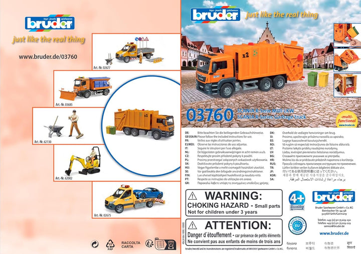 bruder 03760 - Man TGS Müll-LKW mit 2 Mülltonnen - 1:16 Fahrzeuge, Müllauto Spielzeug, Müllabfuhr, M