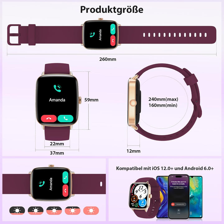 Yoever Smartwatch Herren Damen mit Telefonfunktion - 1.85" Fitnessuhr Herren mit Herzfrequenz SpO2 S