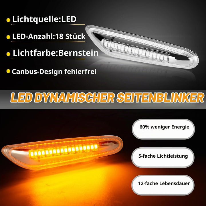 2 Stück LED Blinker für BMW E90 E91 E60 E61 E81 E82 E46 E36 E87 E88 E92 E93 X1 E84 X3 E83 X5 E53, Se