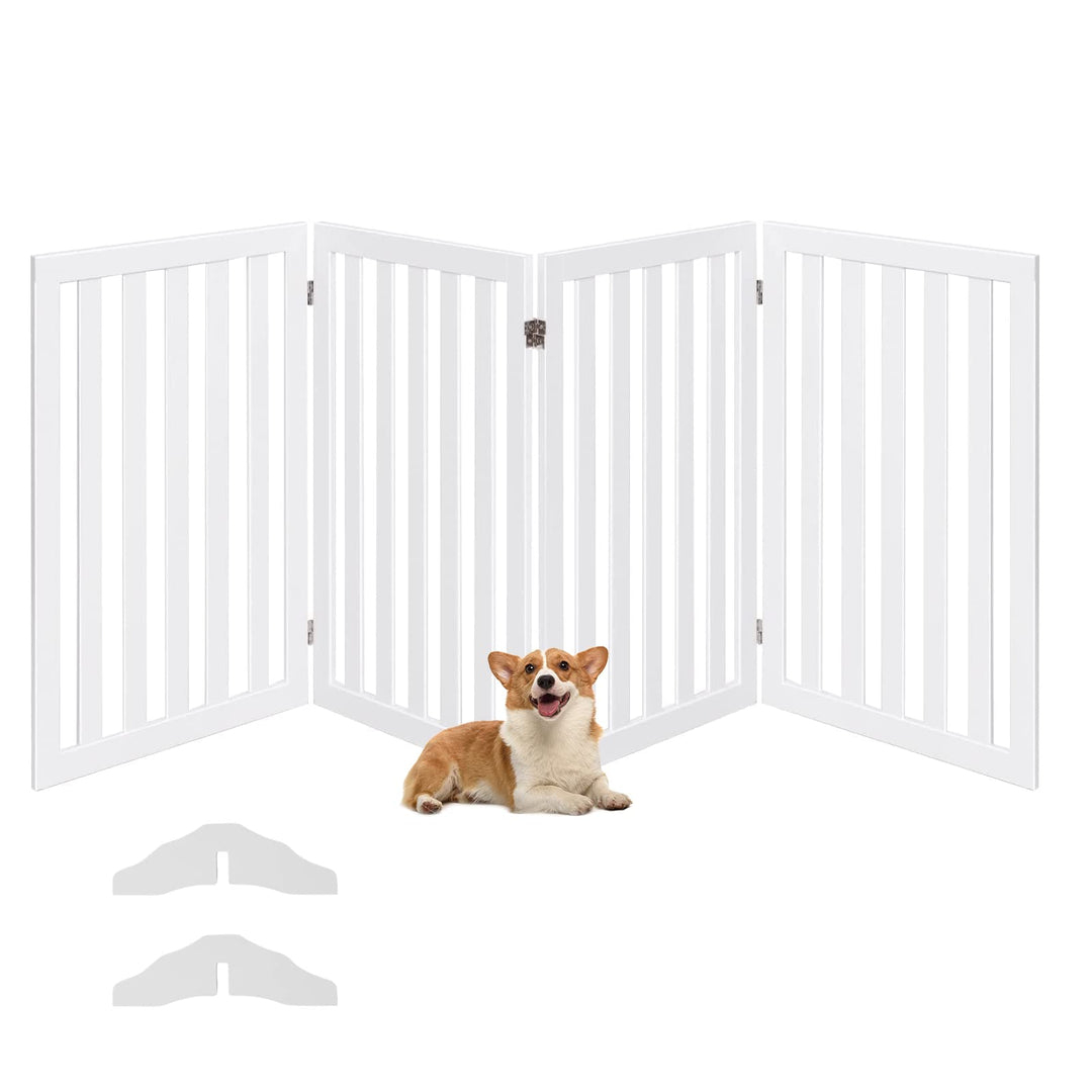 COSTWAY Absperrgitter Hunde 89cm Hoch, 4 Paneelen Schutzgitter Holz, Kindergitter klappbar, Treppeng