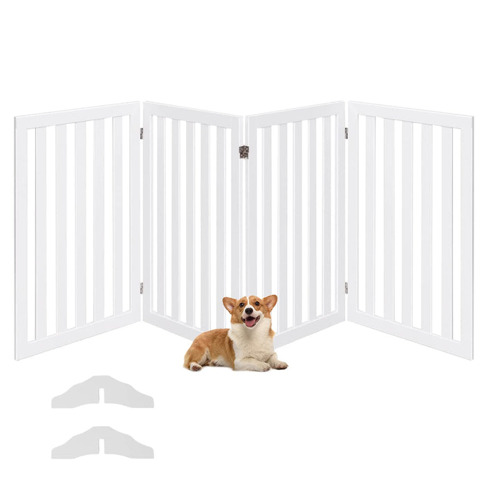 COSTWAY Absperrgitter Hunde 89cm Hoch, 4 Paneelen Schutzgitter Holz, Kindergitter klappbar, Treppeng