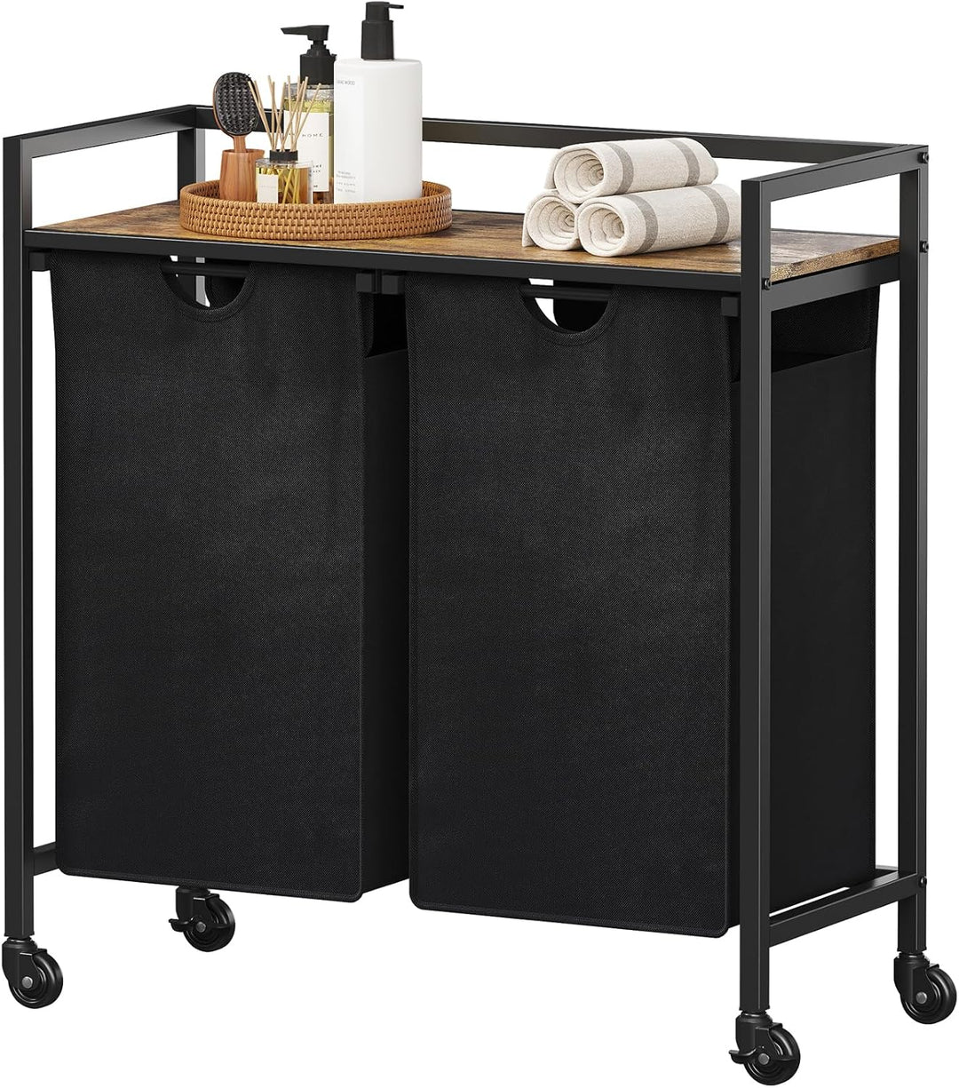 Lifewit Rollbarer Wäschekorb, 95L 2 ausziehbare Wäschekörbe für Wäsche mit oberem Regal & 2 abnehmba