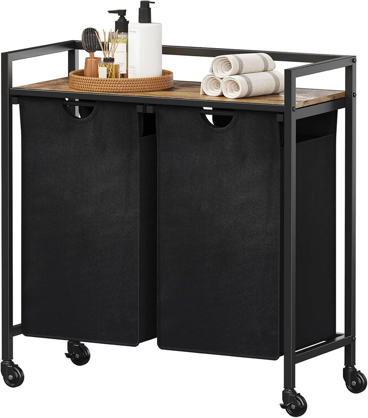 Lifewit Rollbarer Wäschekorb, 95L 2 ausziehbare Wäschekörbe für Wäsche mit oberem Regal & 2 abnehmba